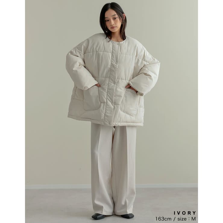 マイクロタフタマフラー付きノーカラー中綿フェイクダウンジャケット | Re:EDIT | 詳細画像8 