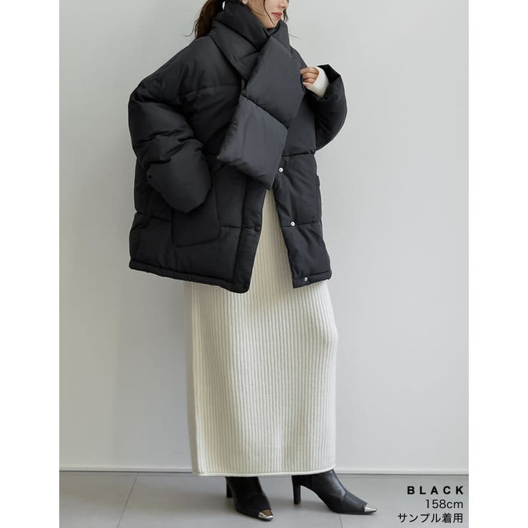 マイクロタフタマフラー付きノーカラー中綿フェイクダウンジャケット | Re:EDIT | 詳細画像21 