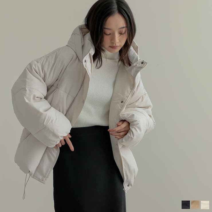 [低身長サイズ有]フード付きスタンドカラーフェイクダウン中綿ジャケット | Re:EDIT | 詳細画像1 