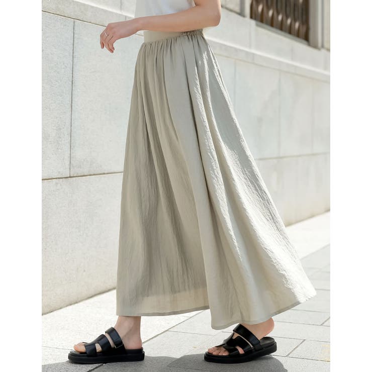 グレージュ(027) | [低身長/高身長サイズ有]ボイルクリンクルマキシフレアスカート | Re:EDIT