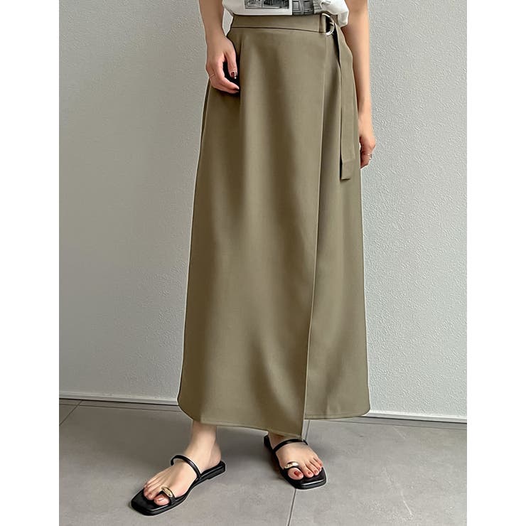 カーキ(018) | [新色追加][低身長/高身長サイズ有]ドライタッチラップベルトナロースカート | Re:EDIT