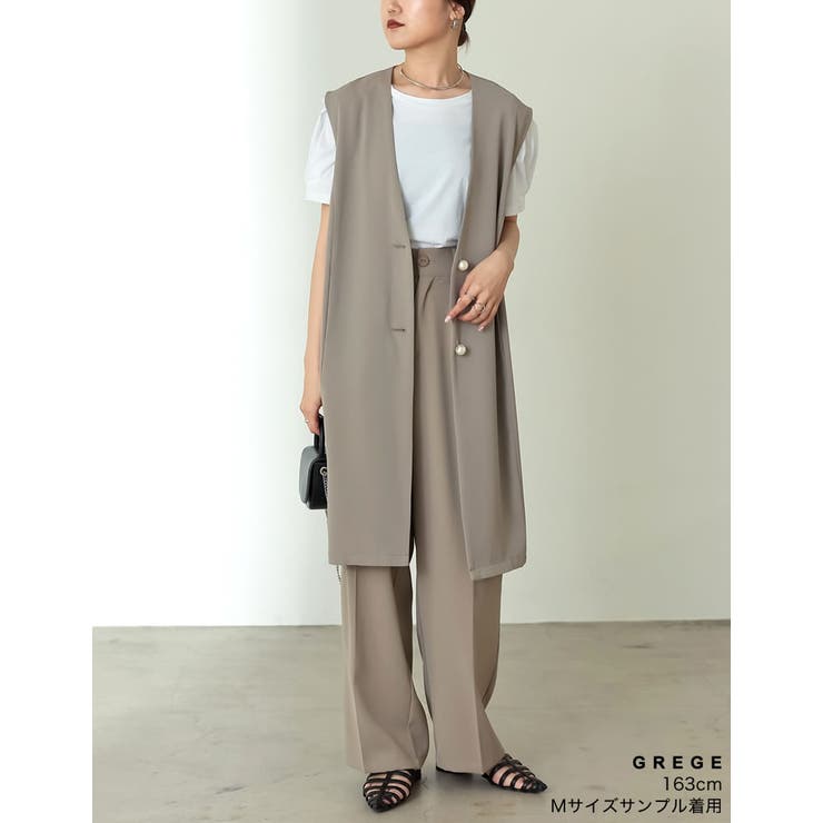 [低身長サイズ有]パールボタンサイドベルトノーカラージレベスト | Re:EDIT | 詳細画像15 