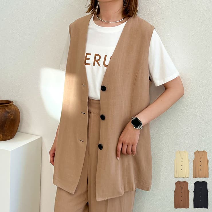 DAMA リネン混 シャンブレー調 ジレサンドベージュ　新品・未使用 DAMA リネン混 シャンブレー調 ジレサンドベージュ 新品・未使用