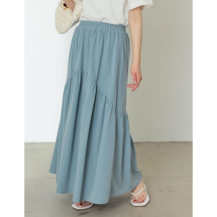 ブルー(013) | ギャザー切り替えティアードフレアスカート | Re:EDIT