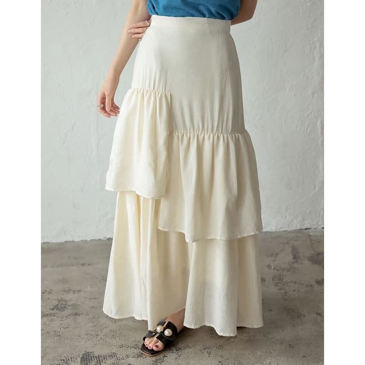 アイボリー(003) | 楊柳ランダムフリルティアードスカート | Re:EDIT