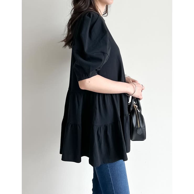 [接触冷感][UVカット][紫外線対策]パフスリーブティアードカットソーチュニッ… | Re:EDIT | 詳細画像14 