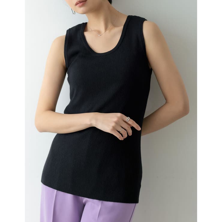 ブラック(001) | [洗濯機で洗える]カシミヤタッチサマーリブニットタンクトップ | Re:EDIT