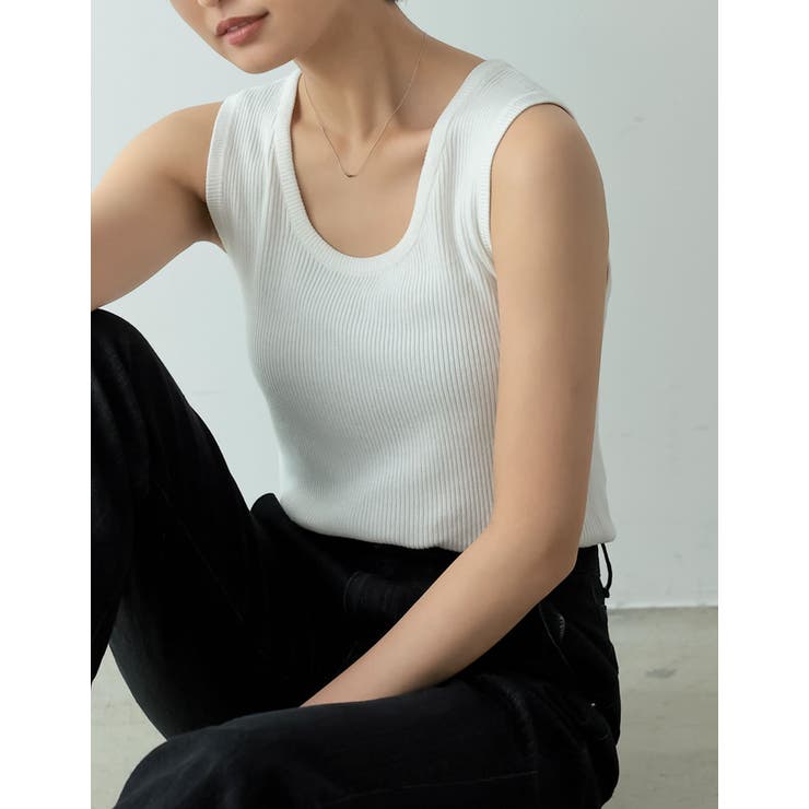 [洗濯機で洗える]カシミヤタッチサマーリブニットタンクトップ | Re:EDIT | 詳細画像5 