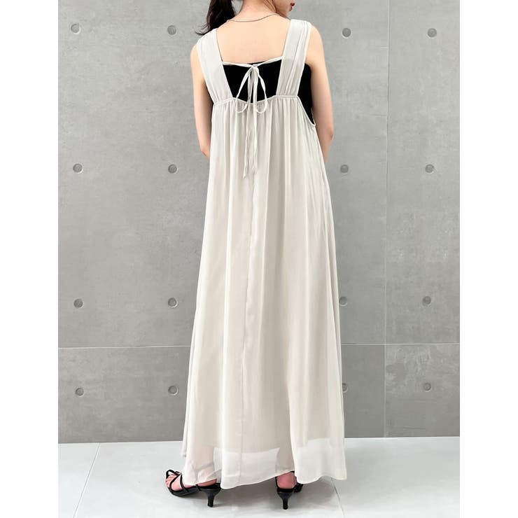 低身長/高身長サイズ有]シフォン楊柳バックリボンノースリーブ