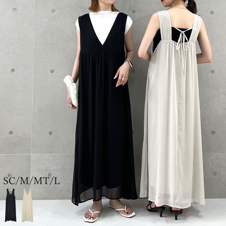 低身長/高身長サイズ有]シフォン楊柳バックリボンノースリーブ