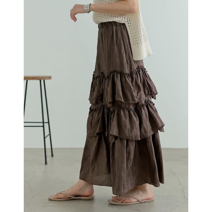 [低身長/高身長サイズ有]ワッシャークロスティアードスカート | Re:EDIT | 詳細画像15 