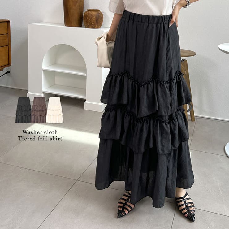 [低身長/高身長サイズ有]ワッシャークロスティアードスカート | Re:EDIT | 詳細画像1 