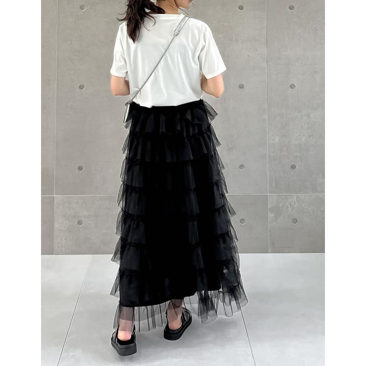 低身長サイズ有]チュールフリルティアードロングスカート[品番  
