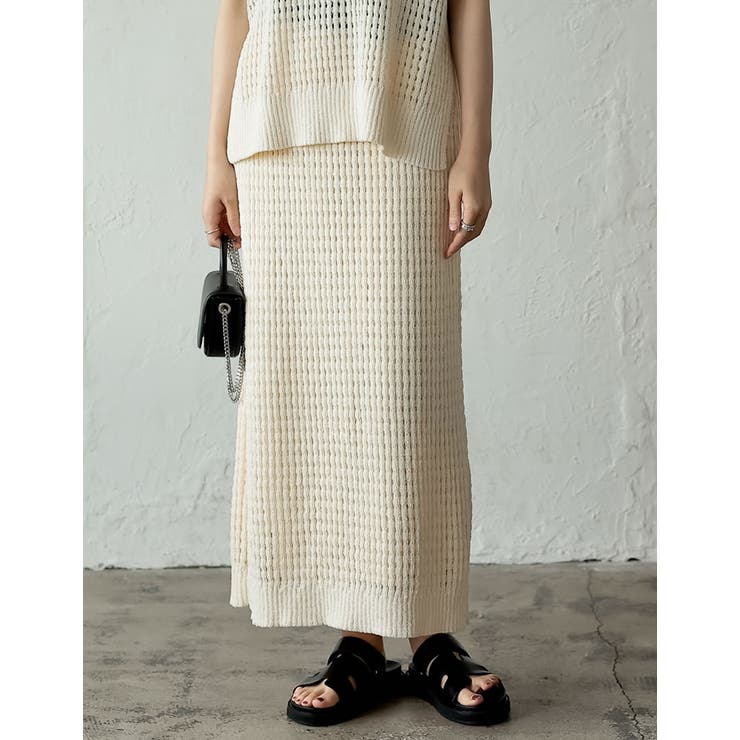 無地orボーダーフィッシュネットニットナロースカート | Re:EDIT | 詳細画像14 