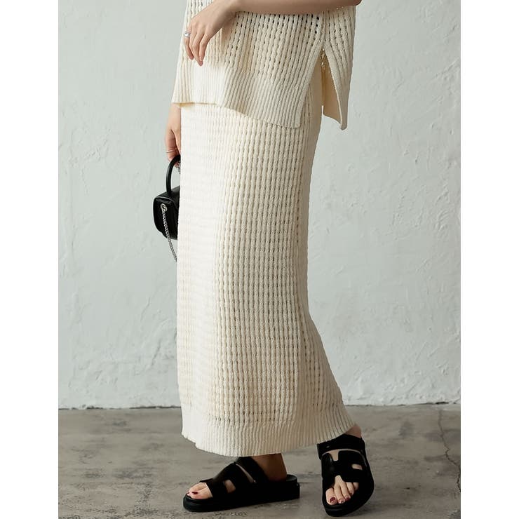 無地orボーダーフィッシュネットニットナロースカート | Re:EDIT | 詳細画像15 