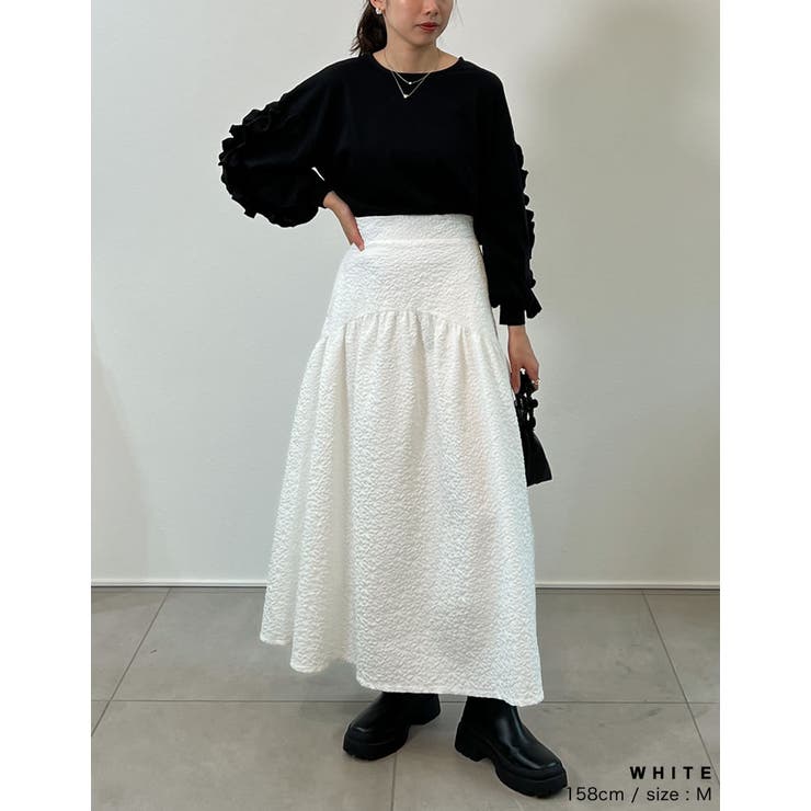 [低身長サイズ有]ふくれジャガードギャザー切り替えフレアスカート | Re:EDIT | 詳細画像12 