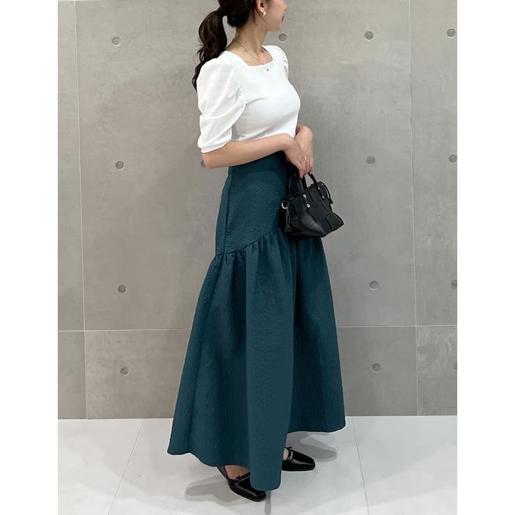 [低身長サイズ有]ふくれジャガードギャザー切り替えフレアスカート | Re:EDIT | 詳細画像22 