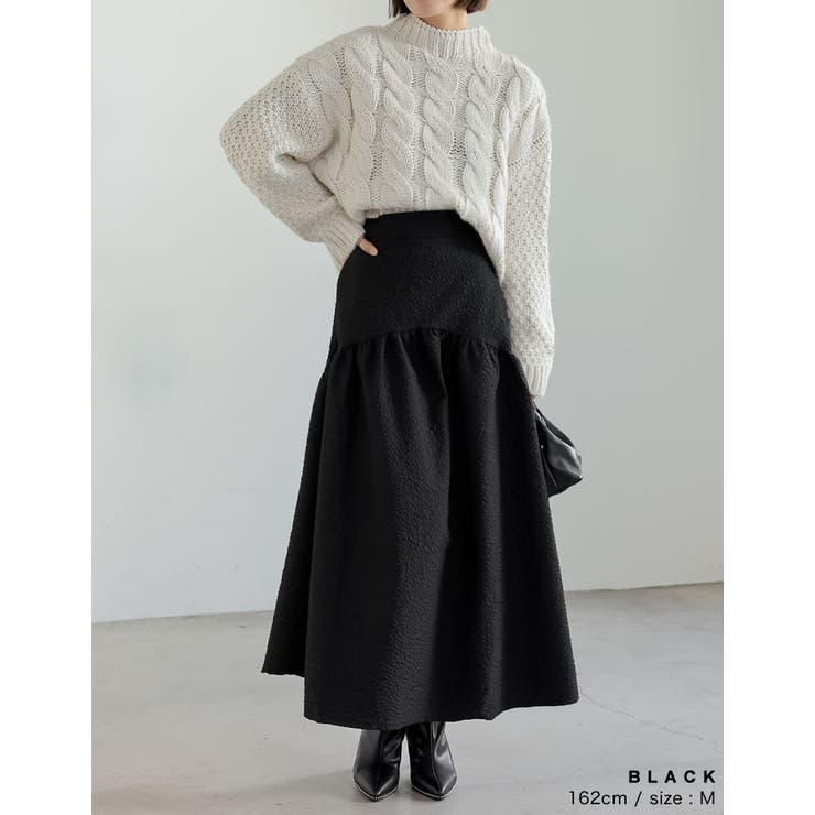 [低身長サイズ有]ふくれジャガードギャザー切り替えフレアスカート | Re:EDIT | 詳細画像23 