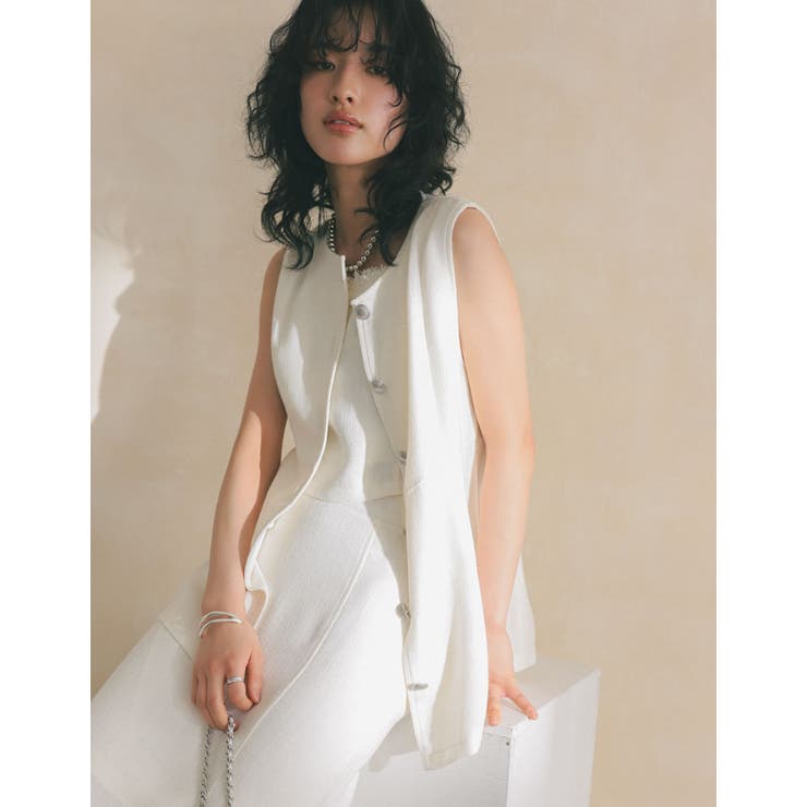 サマーツイードフロントボタンペプラムベスト[品番：GS000021507]｜Re