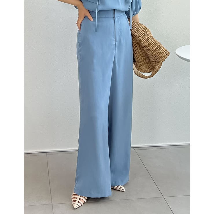 ブルー(013) | [低身長/高身長サイズ有]楊柳クレープストレートパンツ | Re:EDIT