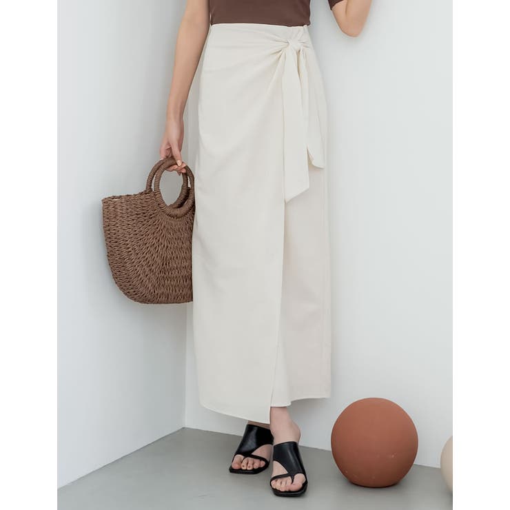 アイボリー(604) | [新色追加][低身長サイズ有]コットンリネンラップ風スカート | Re:EDIT