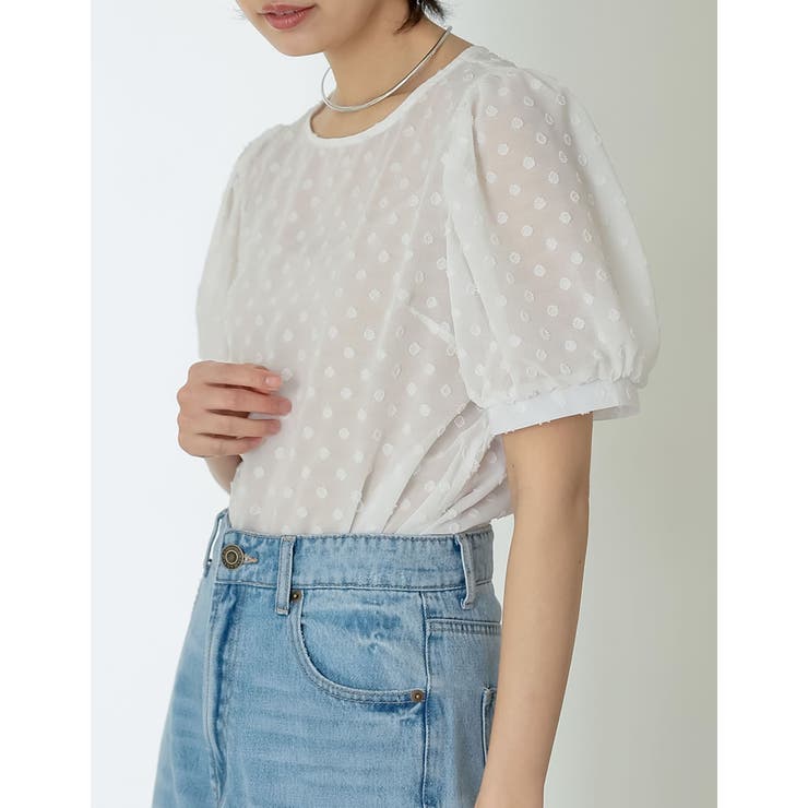 新品】CELFORDドット柄パフスリーブシャツ