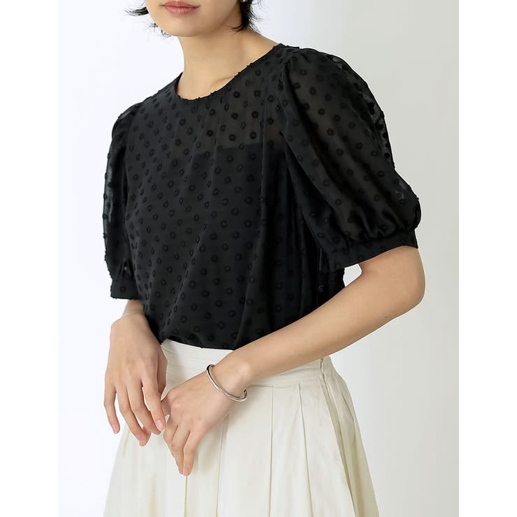 選べるドット柄パフスリーブシアーブラウス[品番：GS000021471]｜Re