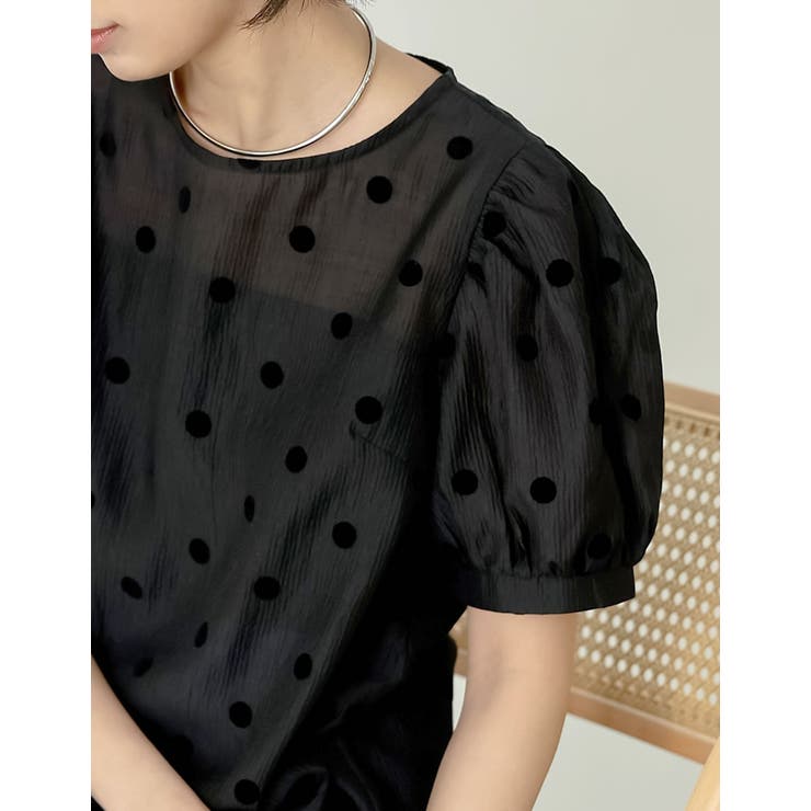 選べるドット柄パフスリーブシアーブラウス[品番：GS000021471]｜Re