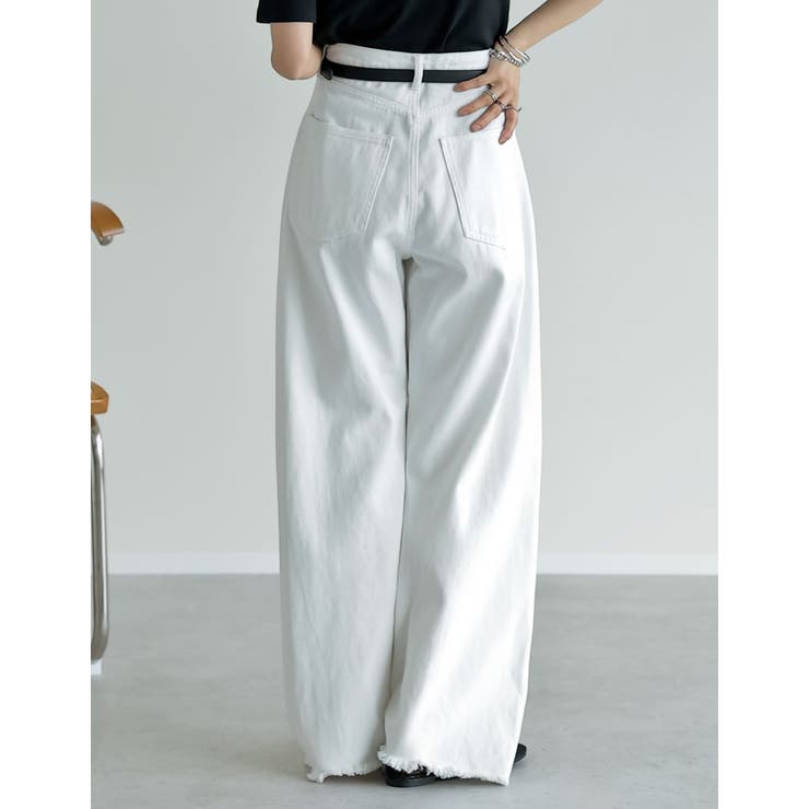 裾フリンジバレルレッグデニムパンツ[品番：GS000021512]｜Re