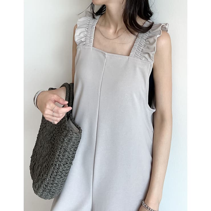 [低身長サイズ有][洗濯機で洗える]フリルストラップスクエアネックオールインワン | Re:EDIT | 詳細画像14 