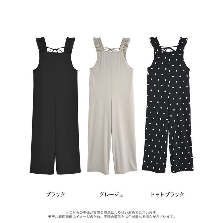 [低身長サイズ有][洗濯機で洗える]フリルストラップスクエアネックオールインワン | Re:EDIT | 詳細画像18 