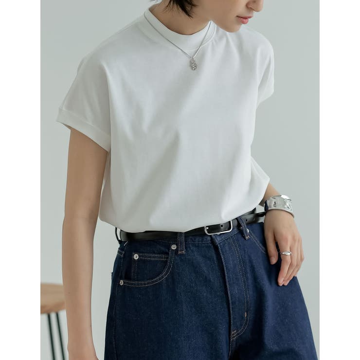 モックネックフレンチスリーブTシャツ[品番：GS000021528]｜Re
