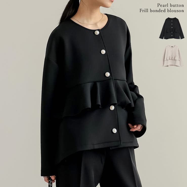 パールモチーフボタンフリルダンボールブルゾン | Re:EDIT | 詳細画像1 