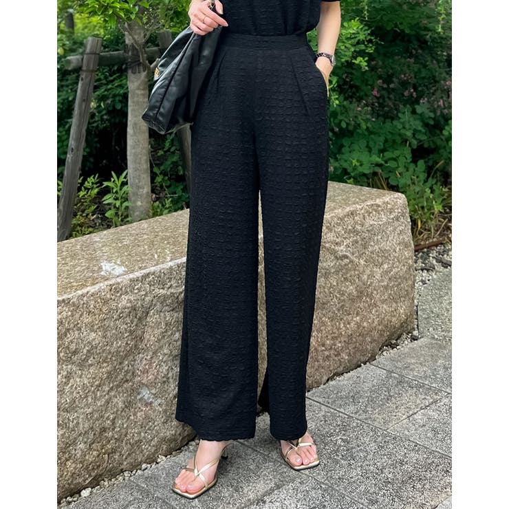 ブラック(001) | [低身長サイズ有]カットジャガードストレートパンツ | Re:EDIT