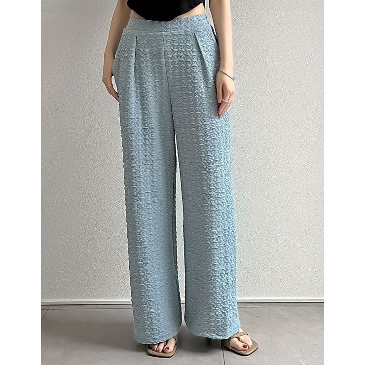 ブルー(013) | [低身長サイズ有]カットジャガードストレートパンツ | Re:EDIT