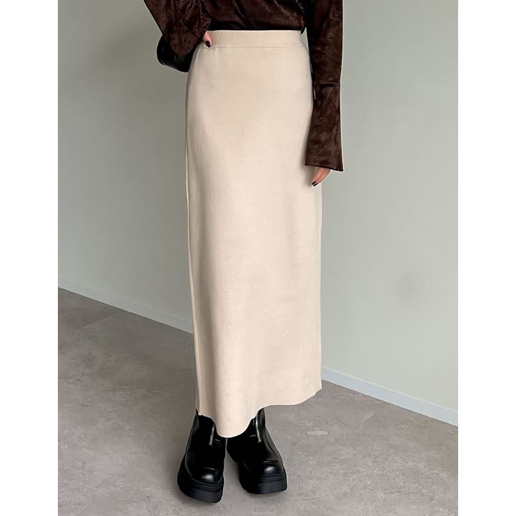 ベージュ(004) | [低身長サイズ有][洗濯機で洗える]ミラノリブナローニットスカート | Re:EDIT