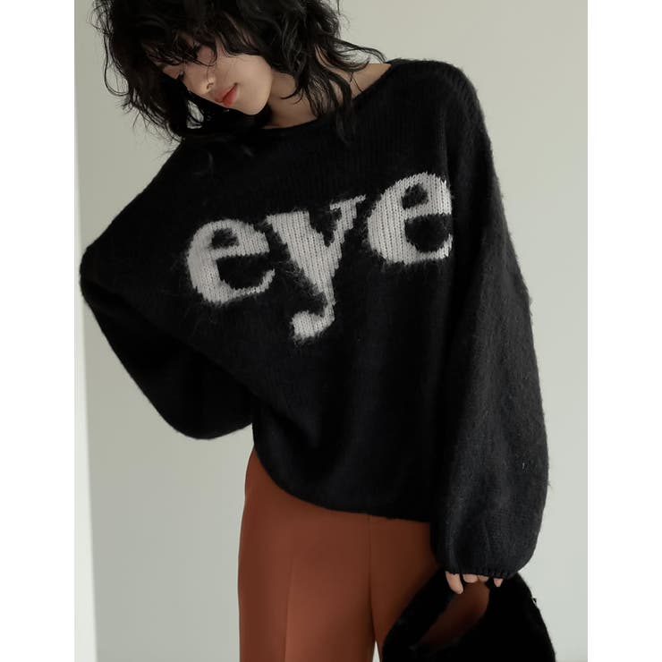 ロゴジャギーニット　アイボリー Lサイズ ポイントシャギーロゴルーズニット｜ACLENT（アクレント）