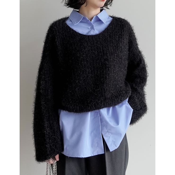 ブラック(001) | [神山まりあさん着用][1枚で主役級]プードルシャギーニットトップス | Re:EDIT