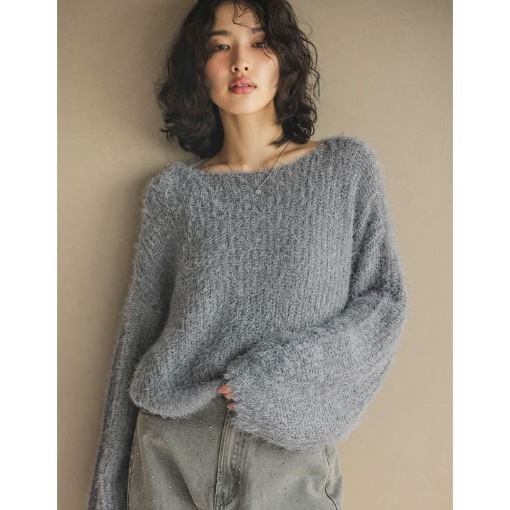 神山まりあさん着用][1枚で主役級]プードルシャギーニットトップス