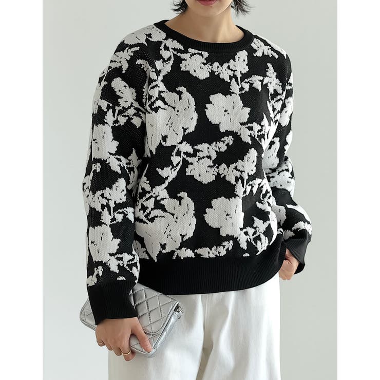 ジャガード編みフラワー柄ニットプルオーバー | Re:EDIT | 詳細画像3 