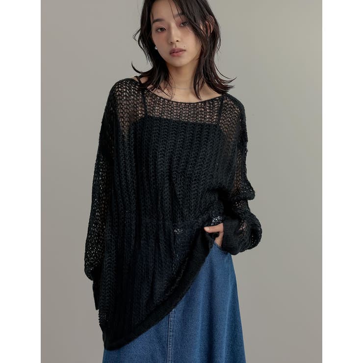 ブラック(001) | [2025SS COLLECTION]起毛シアーメッシュニットトップス | Re:EDIT