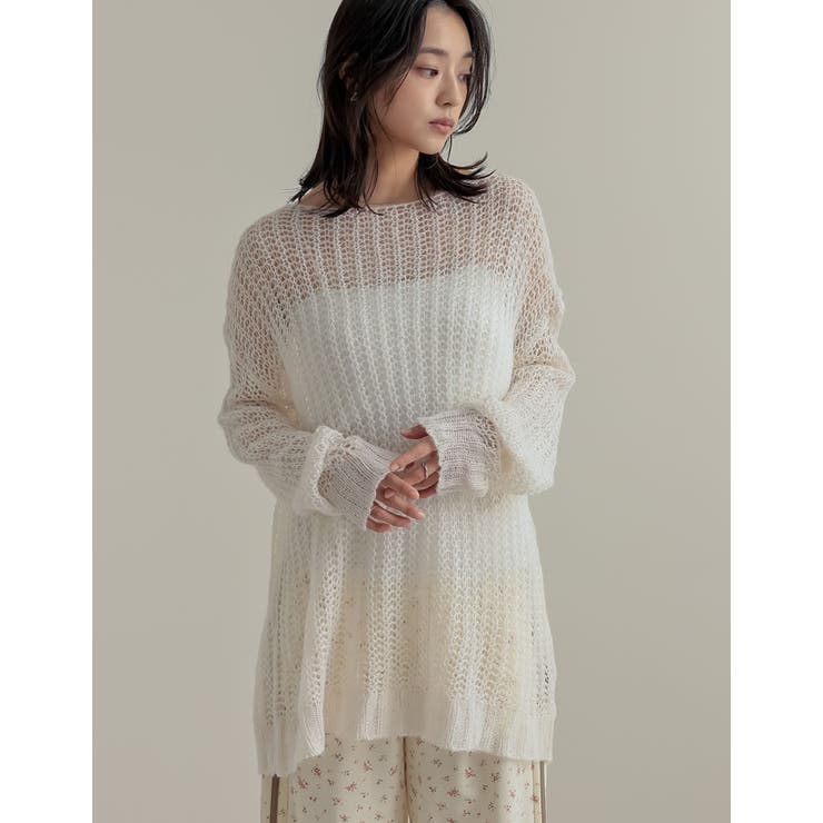 ホワイト(003) | [2025SS COLLECTION]起毛シアーメッシュニットトップス | Re:EDIT