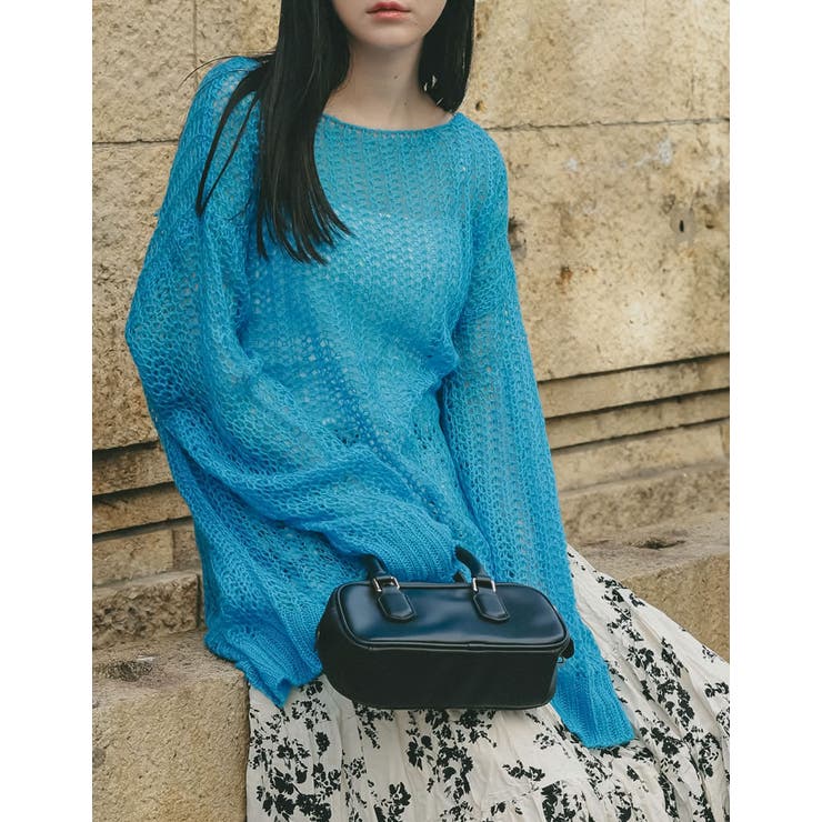 ブルー(013) | [2025SS COLLECTION]起毛シアーメッシュニットトップス | Re:EDIT