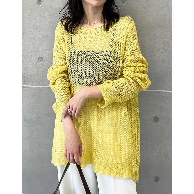 イエロー(016) | [2025SS COLLECTION]起毛シアーメッシュニットトップス | Re:EDIT