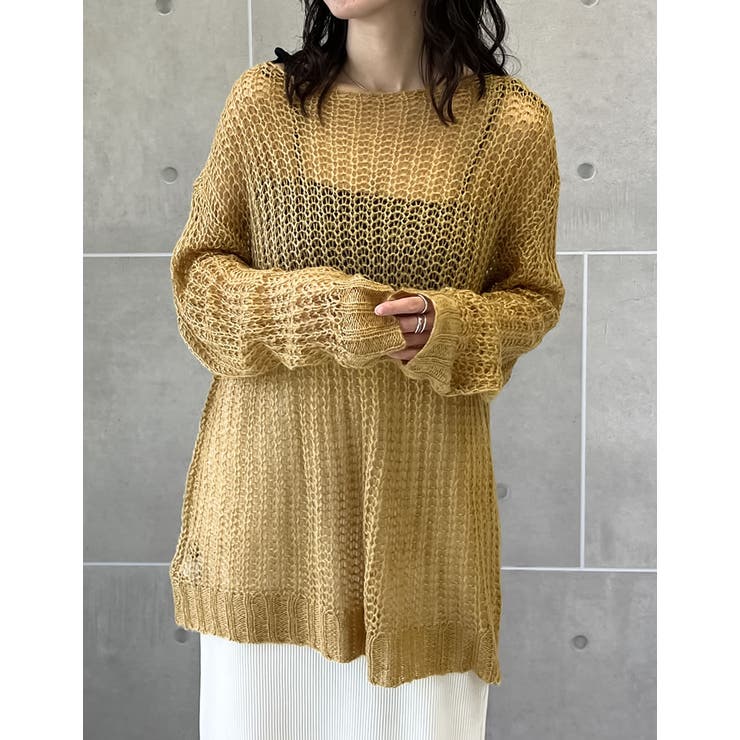 モカ(019) | [2025SS COLLECTION]起毛シアーメッシュニットトップス | Re:EDIT