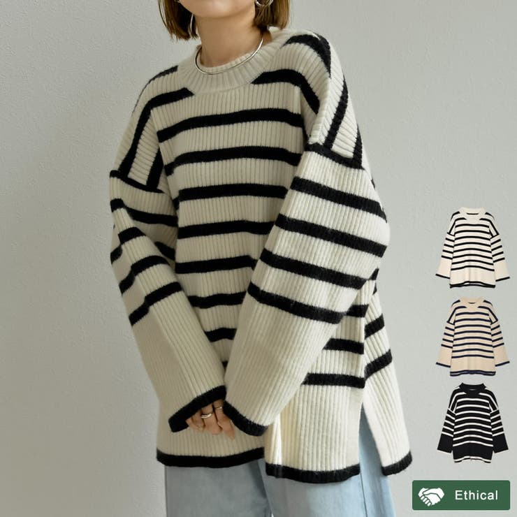 ボーダー配色ニットプルオーバー[品番：GS000021668]｜Re:EDIT