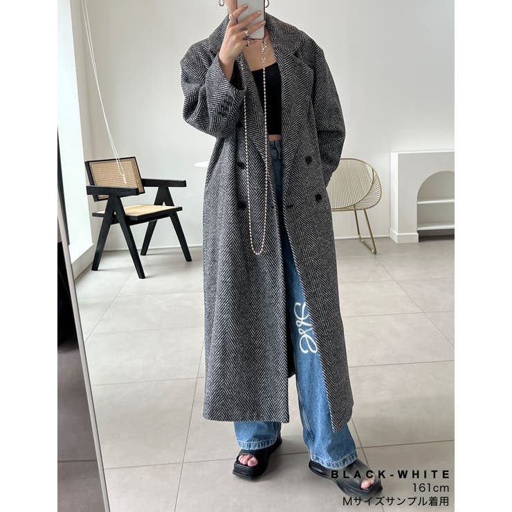 低身長サイズ有]ヘリンボーンor無地ダブルチェスターコート[品番