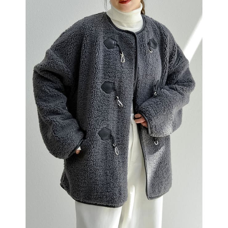 [金子麻貴さん着用][低身長サイズ有]合皮パイピングビットボアブルゾン | Re:EDIT | 詳細画像12 