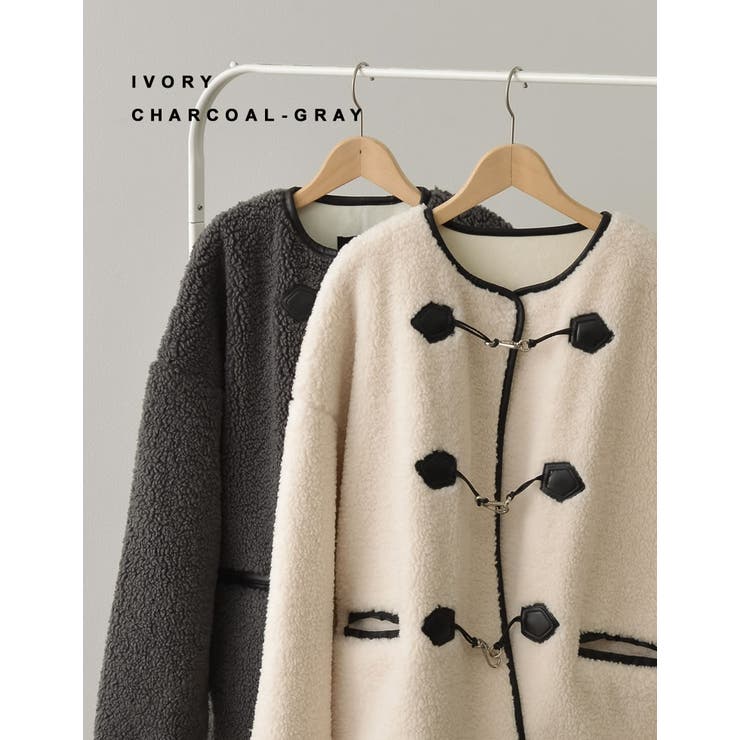 [金子麻貴さん着用][低身長サイズ有]合皮パイピングビットボアブルゾン | Re:EDIT | 詳細画像2 