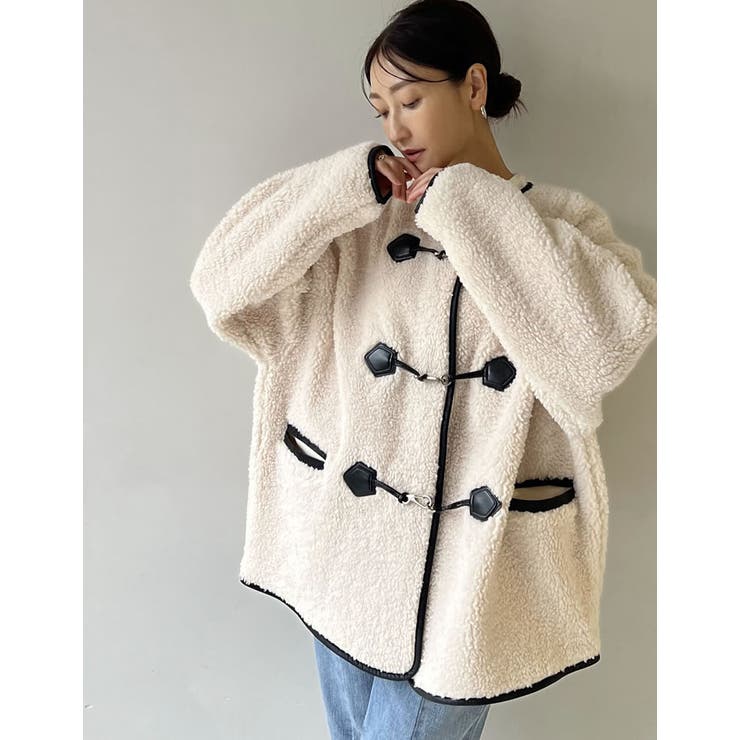 [金子麻貴さん着用][低身長サイズ有]合皮パイピングビットボアブルゾン | Re:EDIT | 詳細画像3 